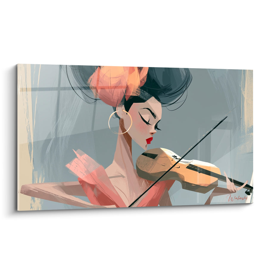 Tableau Musique gris pêche violoniste boucle d'oreille - Créole dorée à l'oreille - Edition Musique