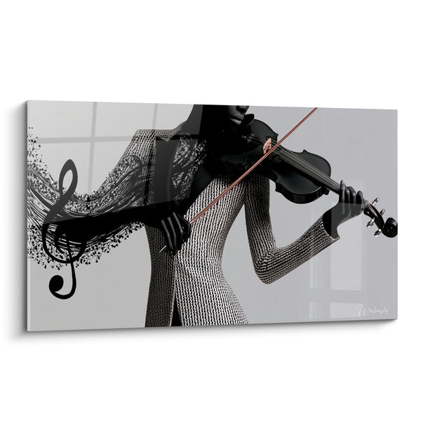 Cuadro Música gris plateado y negro clave de sol - Chaleco de malla metálica - Edición Música