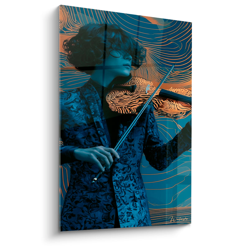 Tableau Musique bleu et cuivre lignes topographiques - Veste fleurie sombre - Edition Musique