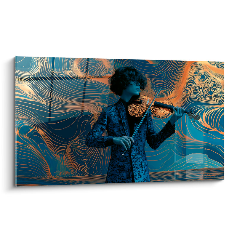 Tableau Musique bleu nuit et cuivre lignes tourbillonnantes - Veste à motifs fleuris - Edition Musique