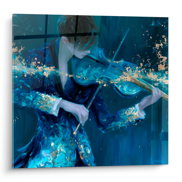 Blue and Gold Music Painting Violinist - Silent Vibration - Music Edition