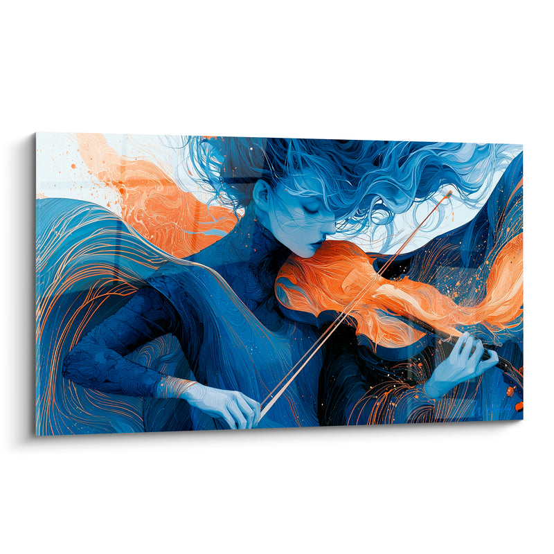Tableau Musique bleu et orange chevelure tourbillonnante - Cheveux en tempête - Edition Musique