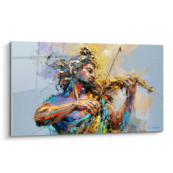 Tableau Violoniste doré aux éclats bleus - Envolée sonore - Edition Musique