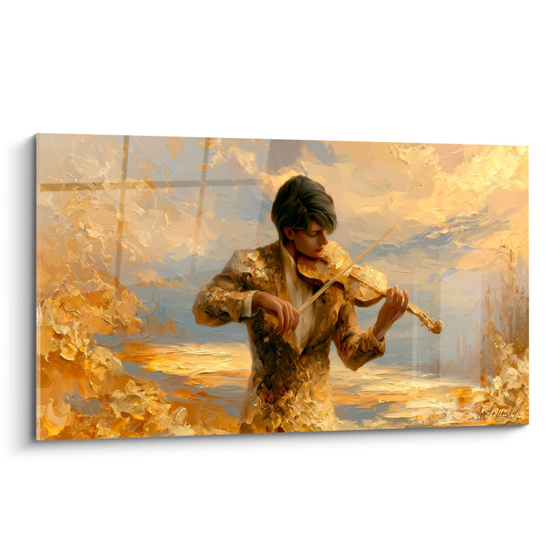 Tableau Musique violoniste doré rivage lumineux - Mélodie du rivage - Edition Musique