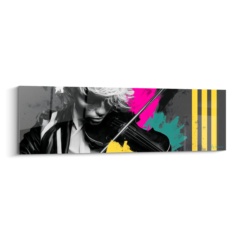 Tableau Musique violon rose et jaune bandes verticales - Veste rayée noir et blanc - Edition Musique
