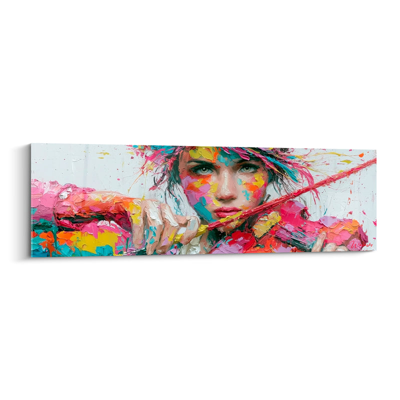 Tableau Musique rose et turquoise archet violoniste - Regard de la violoniste - Edition Musique