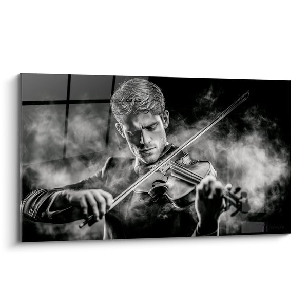 Cuadro Música blanco y negro humo envolvente - Ventana con cruces - Edición Música