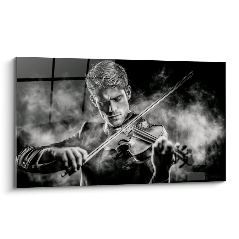 Tableau Musique noir et blanc fumée enveloppante - Fenêtre à croisillons - Edition Musique