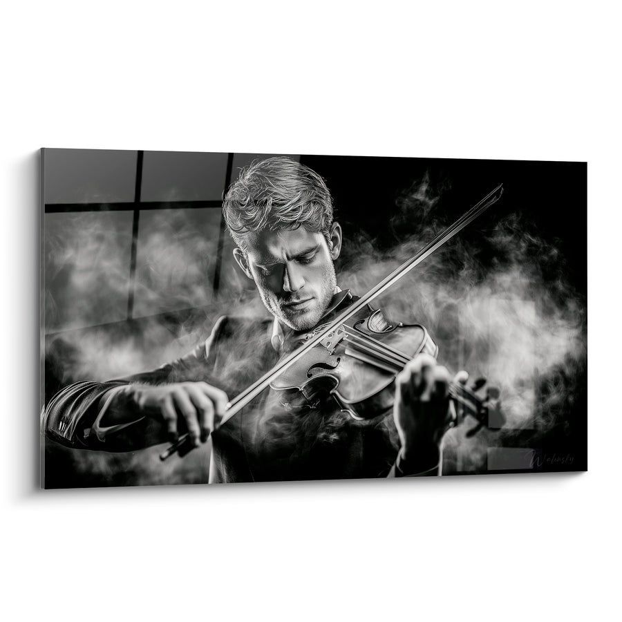 Tableau Musique noir et blanc fumée enveloppante - Fenêtre à croisillons - Edition Musique