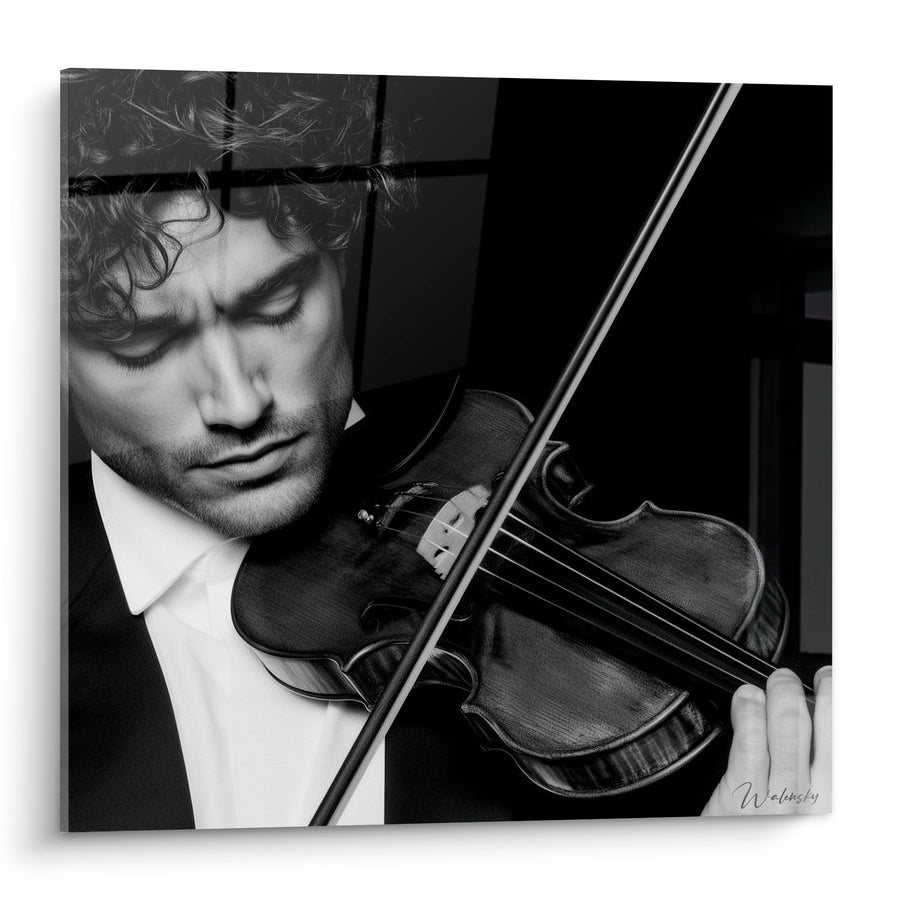 Tableau Musique violoniste noir et blanc archet - Souffle suspendu - Edition Musique