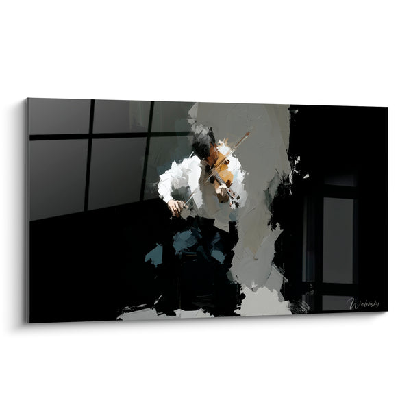 Black and White Music Painting Violinist Window - Bright Shining Shirt - Music Edition
