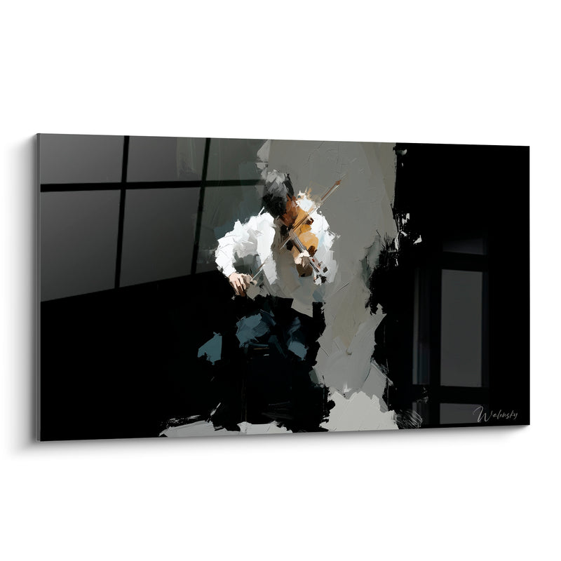 Tableau Musique noir et blanc violoniste fenêtre - Chemise éclatante lumineuse - Edition Musique