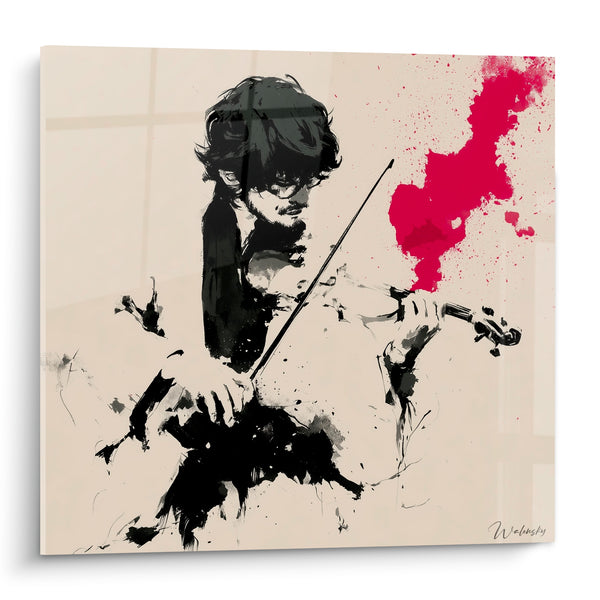 Painting Musician Violinist Black and Red Splash - Breath of the Crescendo - Music Edition