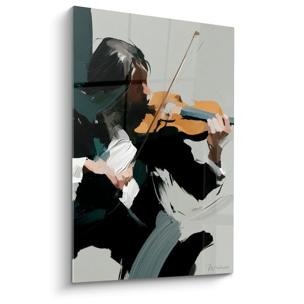 Gemälde Musik Geiger bernsteinfarben schwarz weiße zerknitterte Ärmel – Hemd mit Revers – Musik Edition
