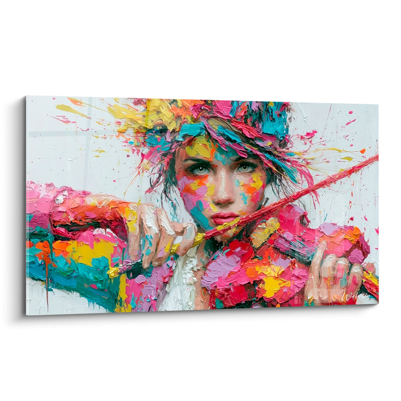 Tableau Musique rose et jaune violoniste multicolore - Regard de la musicienne - Edition Musique