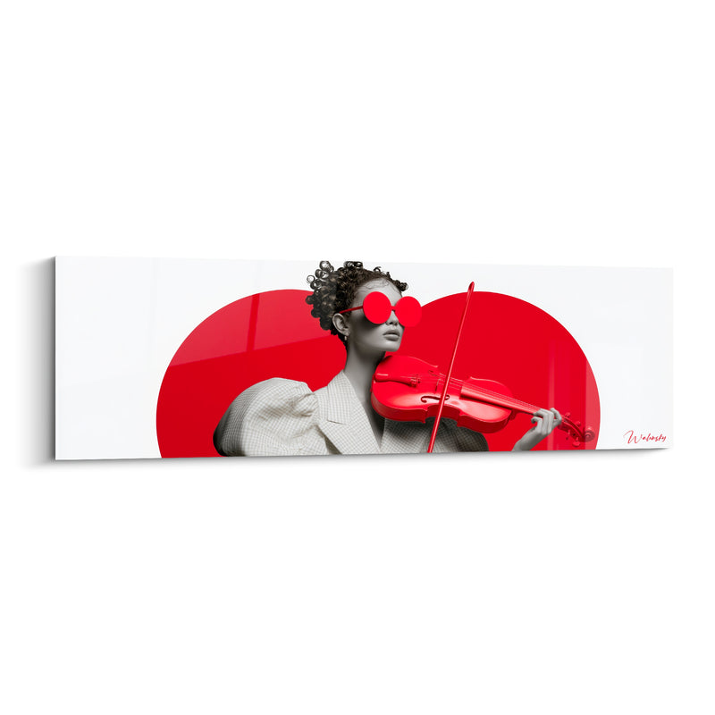 Tableau Musique rouge et gris lunettes rondes - Veste à carreaux - Edition Musique