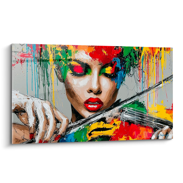 Cuadro Música rostro rojo y amarillo violinista - Fiebre creativa - Edición Música