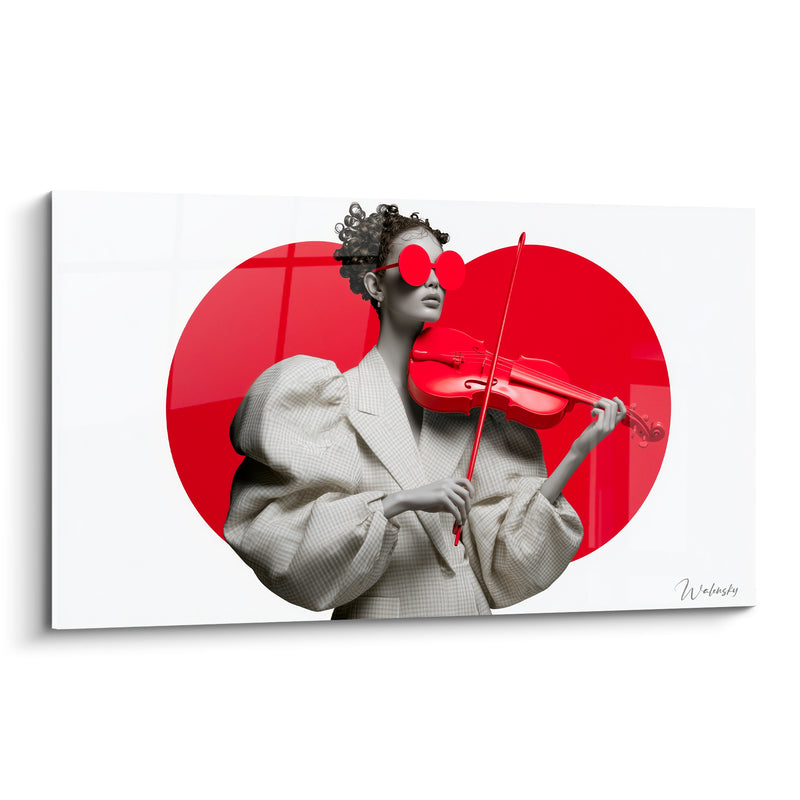 Tableau Musique rouge et gris lunettes rondes - Veste oversize à carreaux - Edition Musique