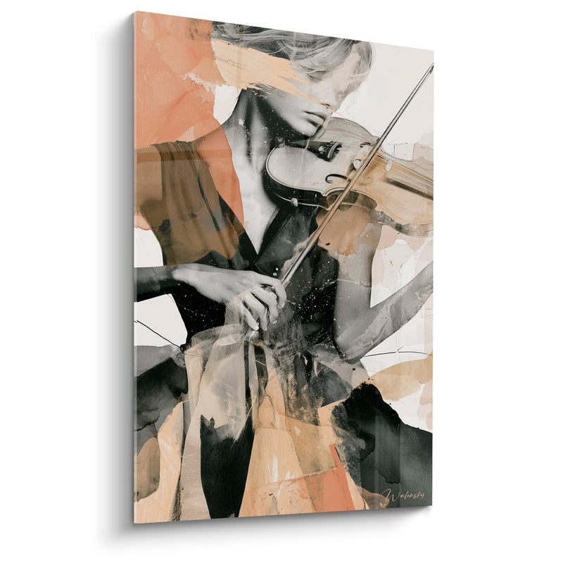 Tableau Musique orange et sable violoniste voilée - Mèche sur le visage - Edition Musique