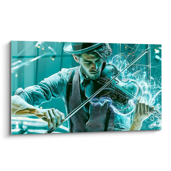 Cuadro Música Turquesa y Blanco Cilindro - Chispas Eléctricas - Edición Música