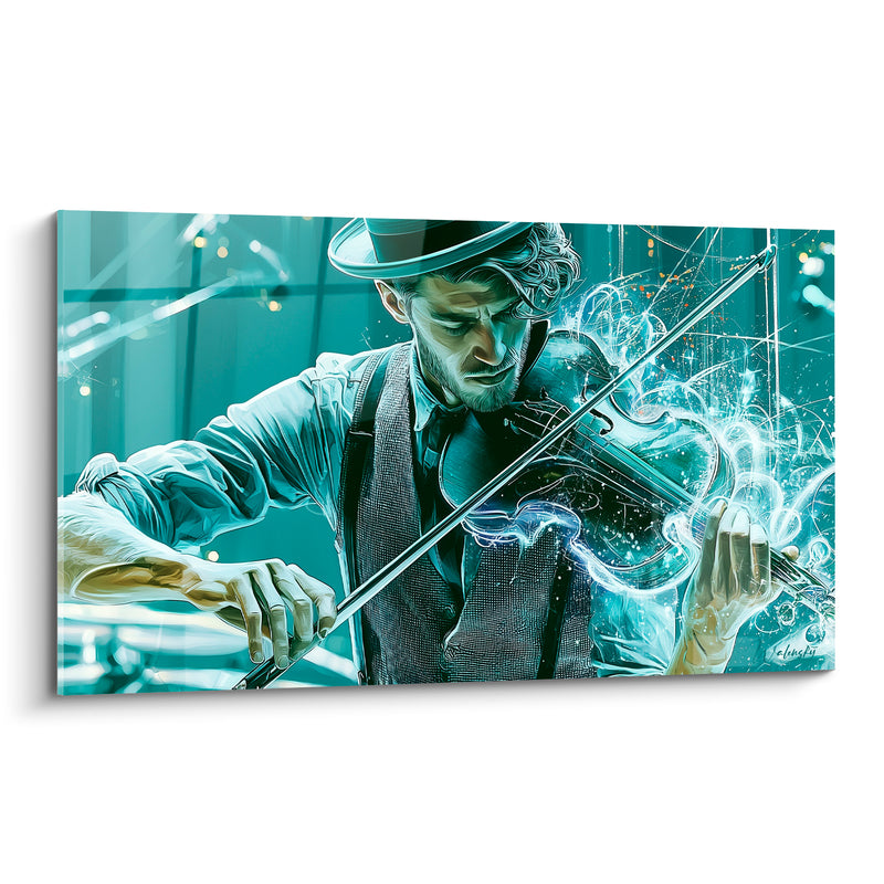 Tableau Musique turquoise et blanc chapeau haut-de-forme - Étincelles électriques - Edition Musique
