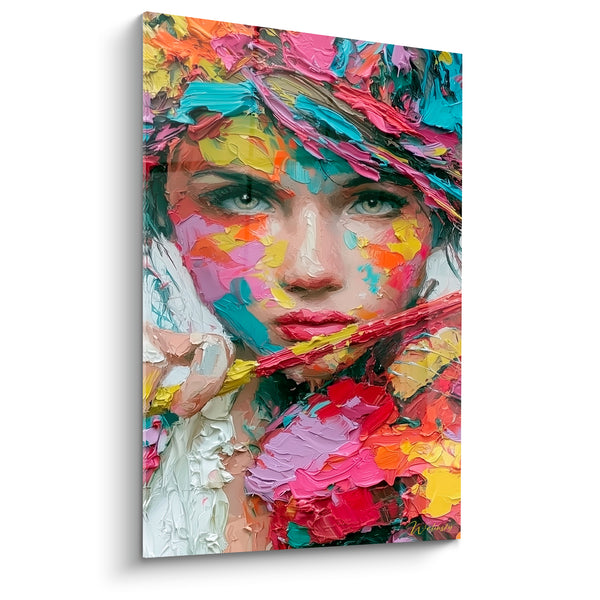 Painting Music pink turquoise face impasto - Captive gaze - Music Edition