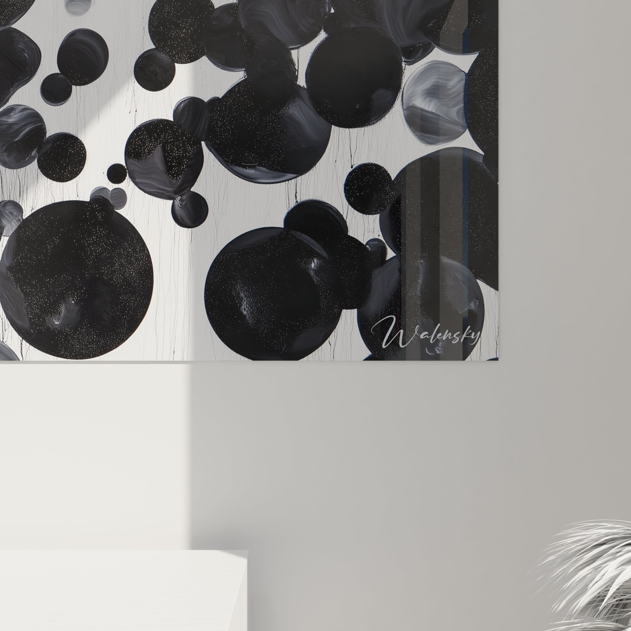 Tableau en noir et blanc avec des cercles tachés de Walensky pour une décoration moderne
