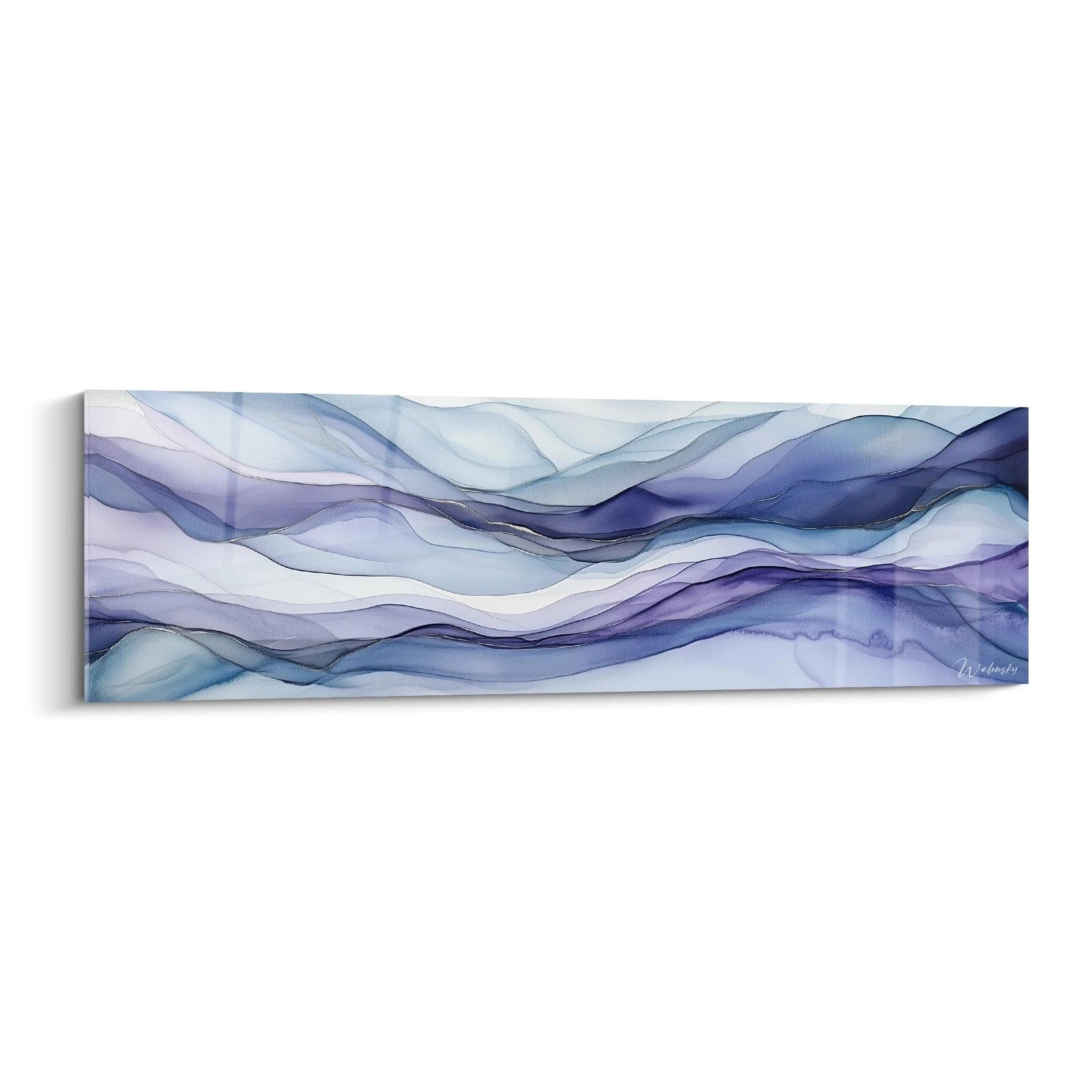 Tableau moderne abstrait de Walensky avec des vagues de couleurs bleues et violettes sur fond clair
