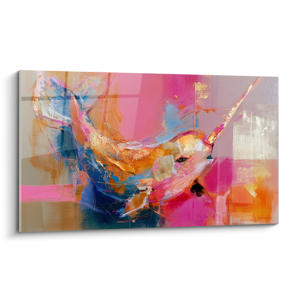 Tableau Narval doré aux touches roses et bleues - Apparition marine - Edition Narval