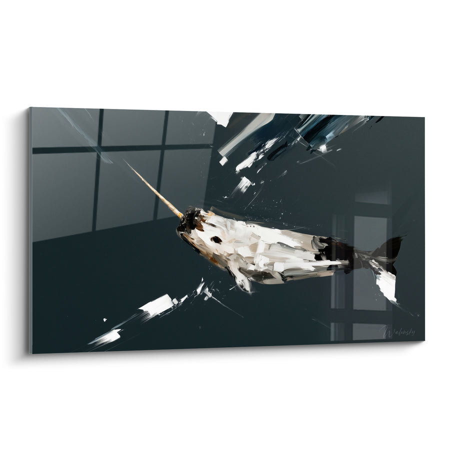 Tableau Narval blanc anthracite à défense dorée - Mystère des abysses - Edition Narval