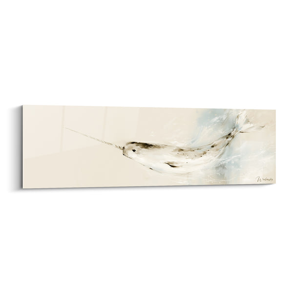 Tableau Narval blanc et beige, défense élancée - Immersion polaire - Edition Narval