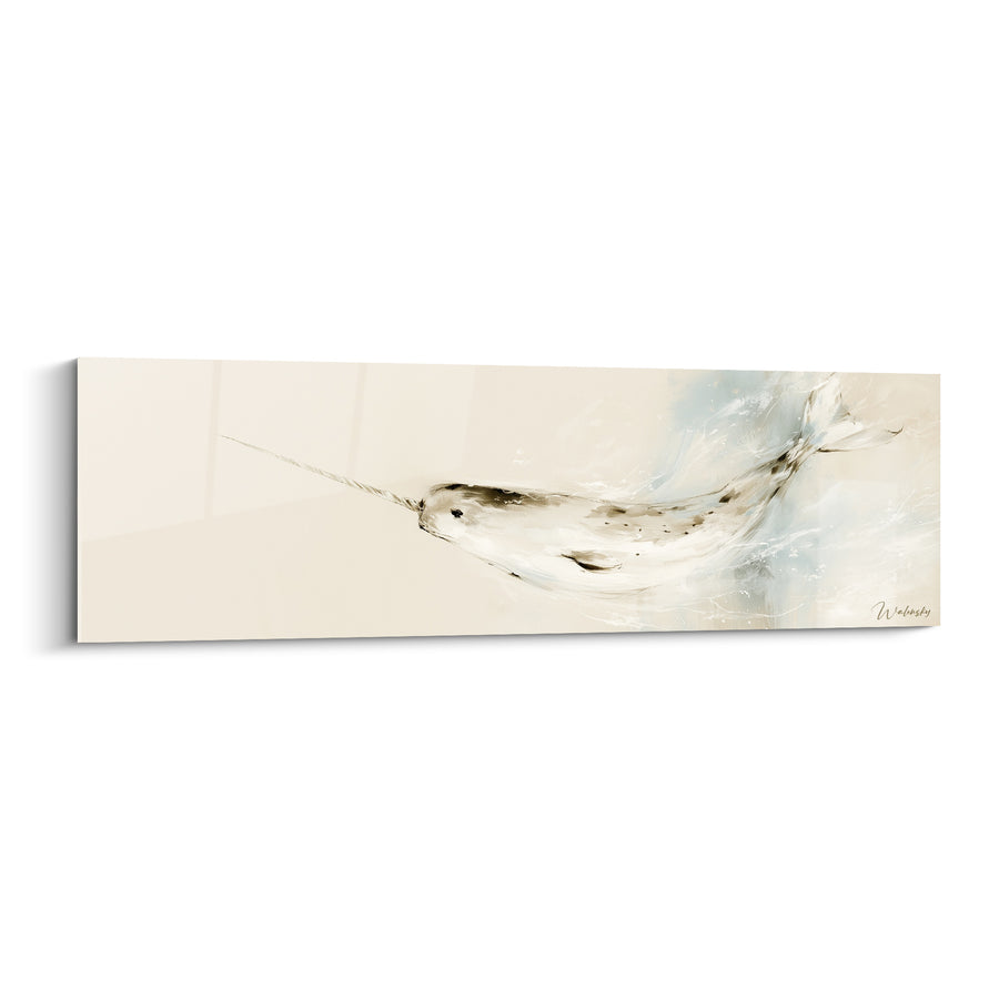 Tableau Narval blanc et beige, défense élancée - Immersion polaire - Edition Narval