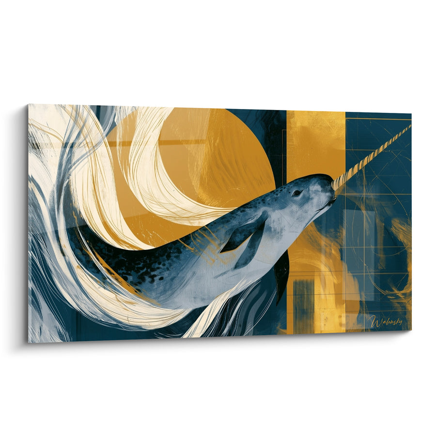 Tableau Narval bleu et ocre au grand disque solaire - Cercle solaire graphique - Edition Narval