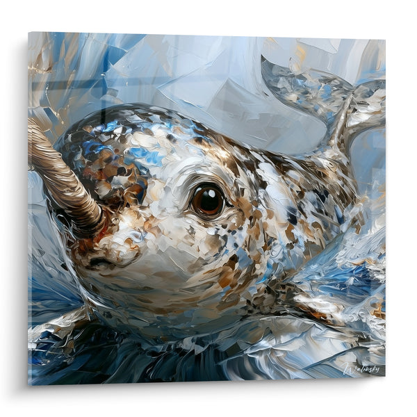 Tableau Narval émergeant des eaux glacées bleutées - Surgissement polaire - Edition Narval