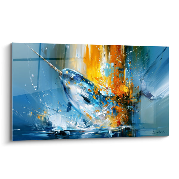 Tableau Narval bleu et orange en éclats - Jaillissement lumineux - Edition Narval