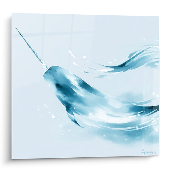 Tableau Narval bleu pâle en nage aquarelle - Dérive glaciaire - Edition Narval
