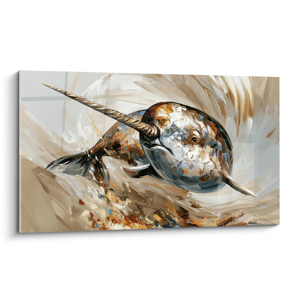 Tableau Narval beige et gris à défense striée - Tourbillon de teintes sablées - Edition Narval