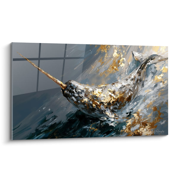Tableau Narval doré aux reflets anthracite - Émergence des abysses - Edition Narval