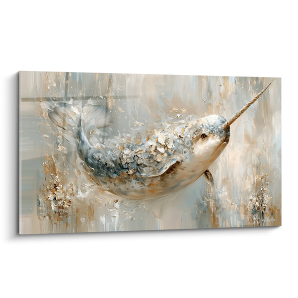 Tableau Narval doré aux textures fragmentées - Légende des glaces - Edition Narval