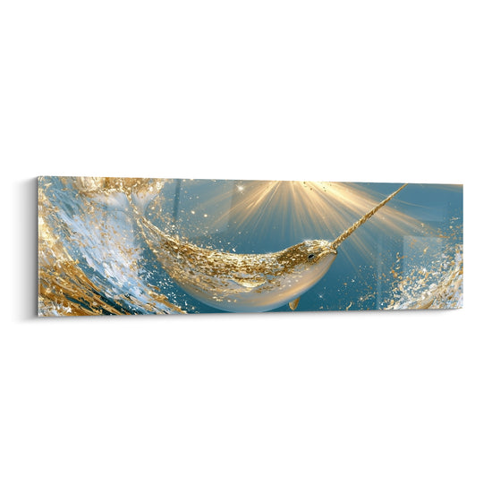 Tableau Narval doré aux rayons lumineux - Lumière des abysses - Edition Narval