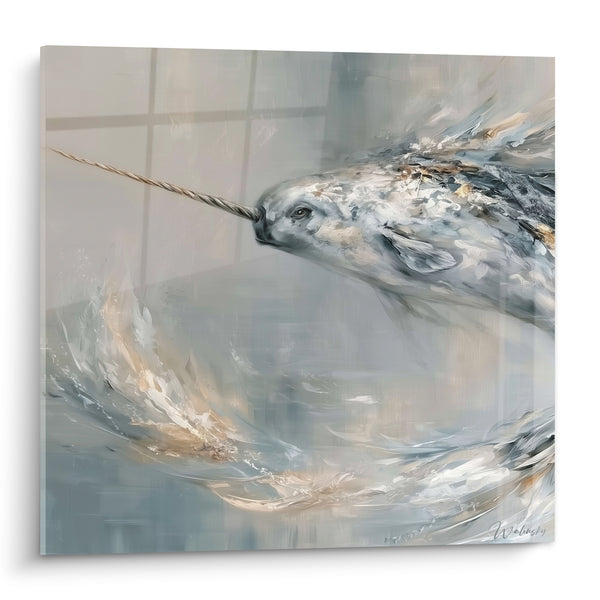 Tableau Narval gris et doré aux eaux tourbillonnantes - Silence des glaces - Edition Narval