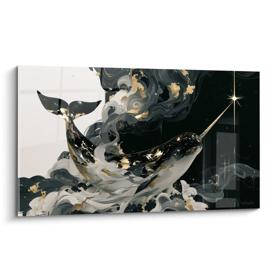Tableau Narval noir aux vagues dorées - Fusion des abysses - Edition Narval