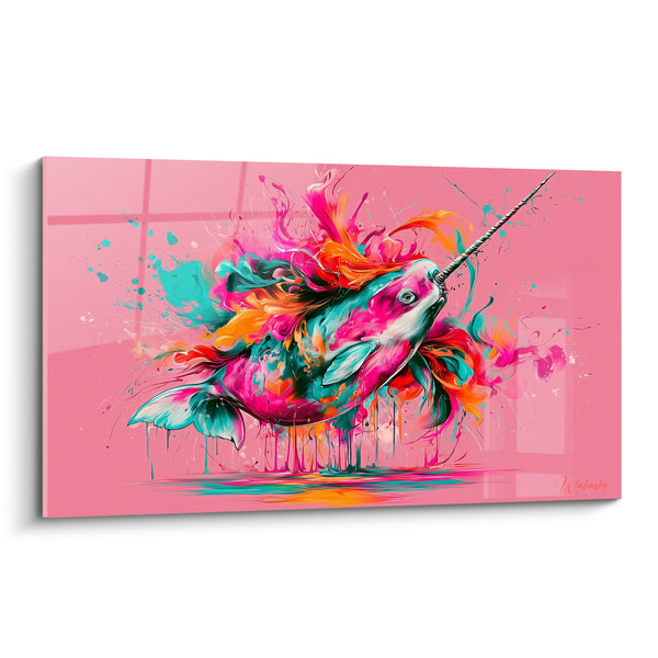 Tableau Narval rose et turquoise aux éclaboussures - Éclaboussure vivante - Edition Narval