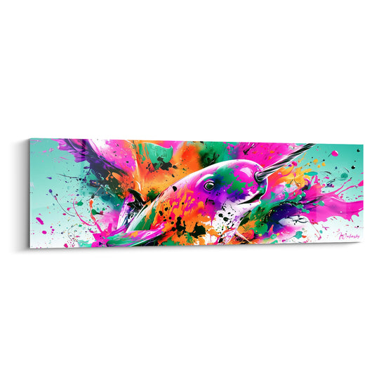 Tableau Narval fuchsia et orange aux éclaboussures multicolores - Explosion de couleurs vives - Edition Narval