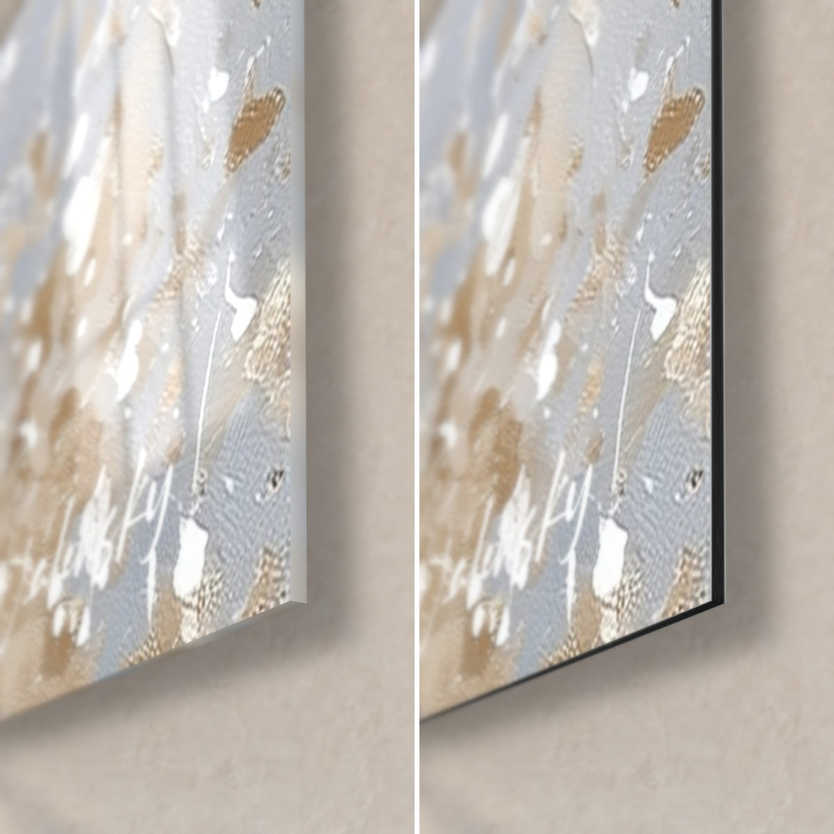 Wall art Arctic whale in charcoal and ivory, golden flecks on light grey, bottom right corner in glossy glass and matte Dibond