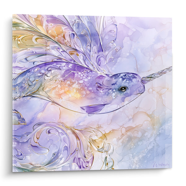 Tableau Narval violet et doré aux volutes marbrées - Songe polaire - Edition Narval