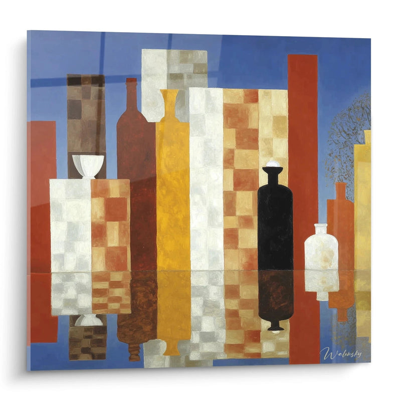 Tableau Nature Morte Bouteilles Géométrie Cubiste - édition Constructivisme