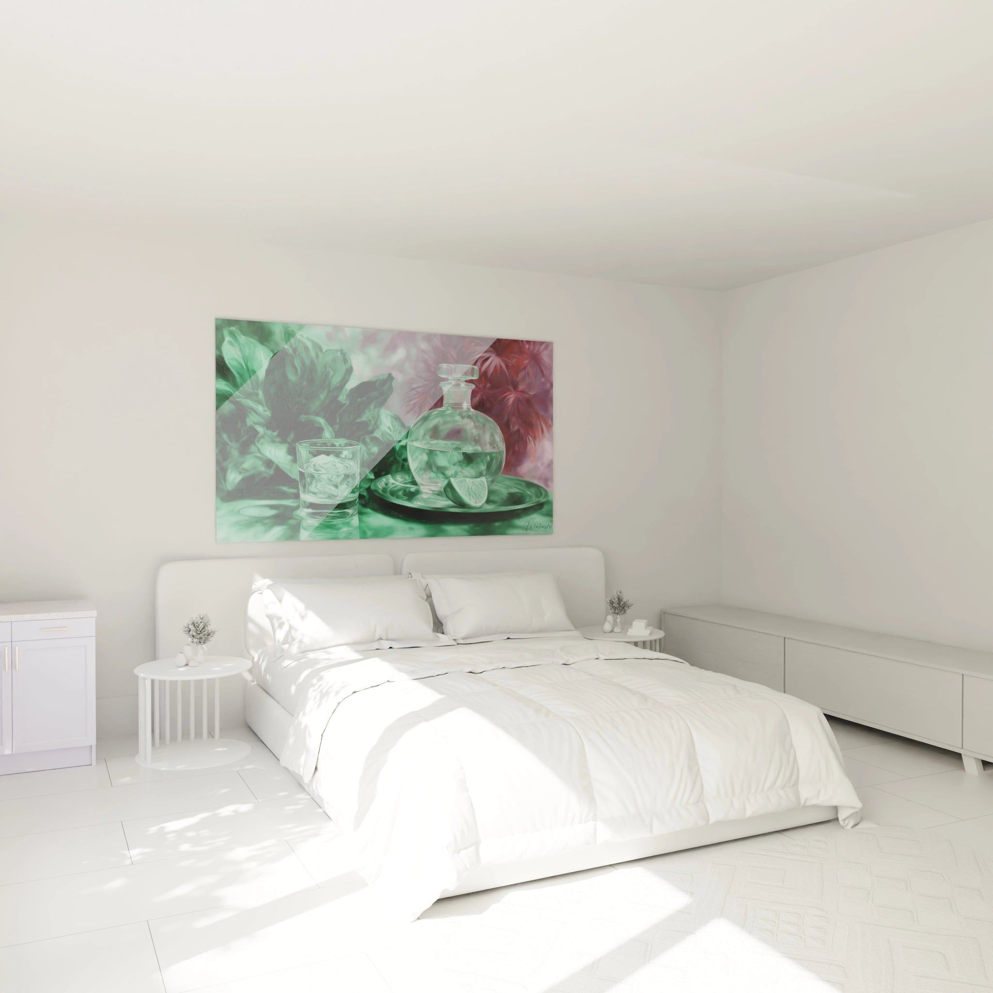 Walensky tableau nature morte hyperréalisme toile murale verre et feuillage réaliste décor chambre