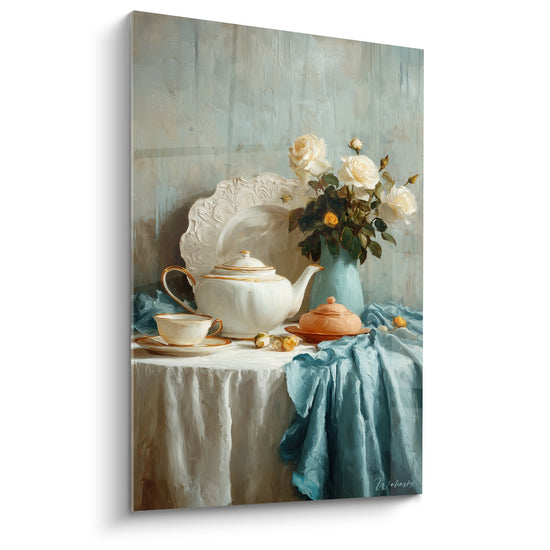 Elegant stillevengoed met pastelkleuren, wit porselein en crèmerozetjes - Oosterse verfijning - Editie Japanse theepot