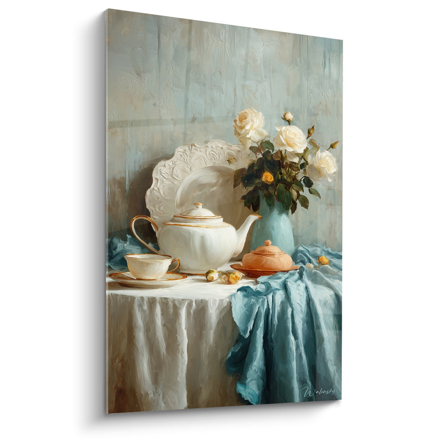 Elegant stillevengoed met pastelkleuren, wit porselein en crèmerozetjes - Oosterse verfijning - Editie Japanse theepot